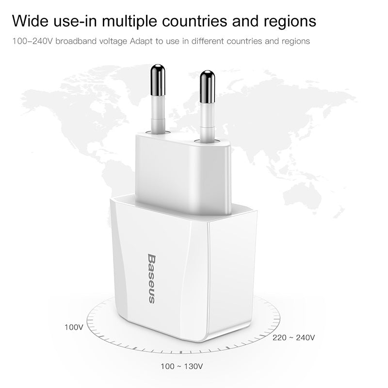 Baseus Mini Dual-U Travel Charger Adapter Wall Charger 2X USB 2.1A White (CCALL-MN02)