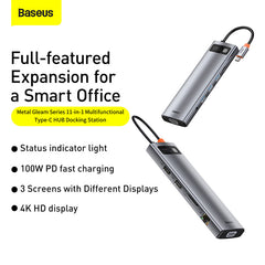 Baseus Metal Gleam 11 in 1 Multifunctional USB Type-C Hub Grey -(CAHUB-CT0G)