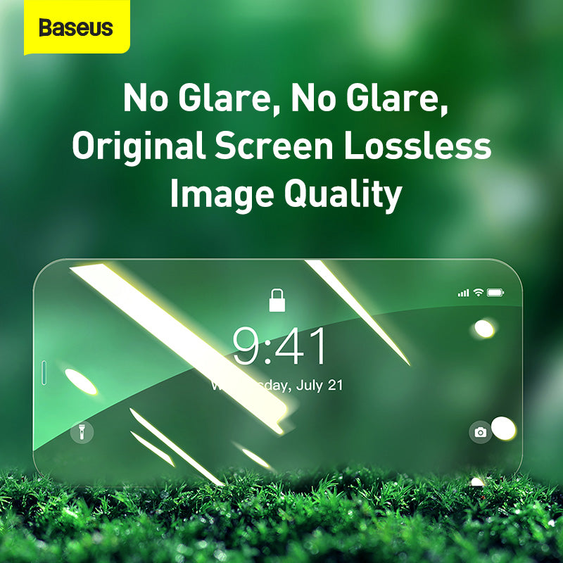 Baseus 0.3mm Eye Protection Full Coverage Tempered Glass Film (Green Light)For iPhone 12 Models 2020 (2pcs Pack) Transparent