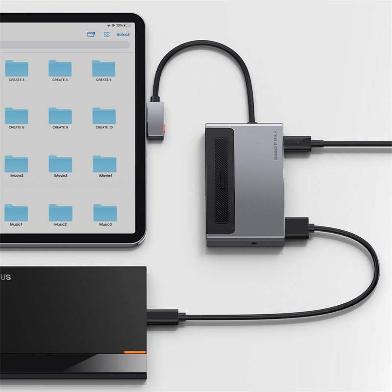 Baseus 6 in 1 Multifunctional USB Type C  Hub With Power Switch & Retractable Clip Grey (CAHUB-DA0G)