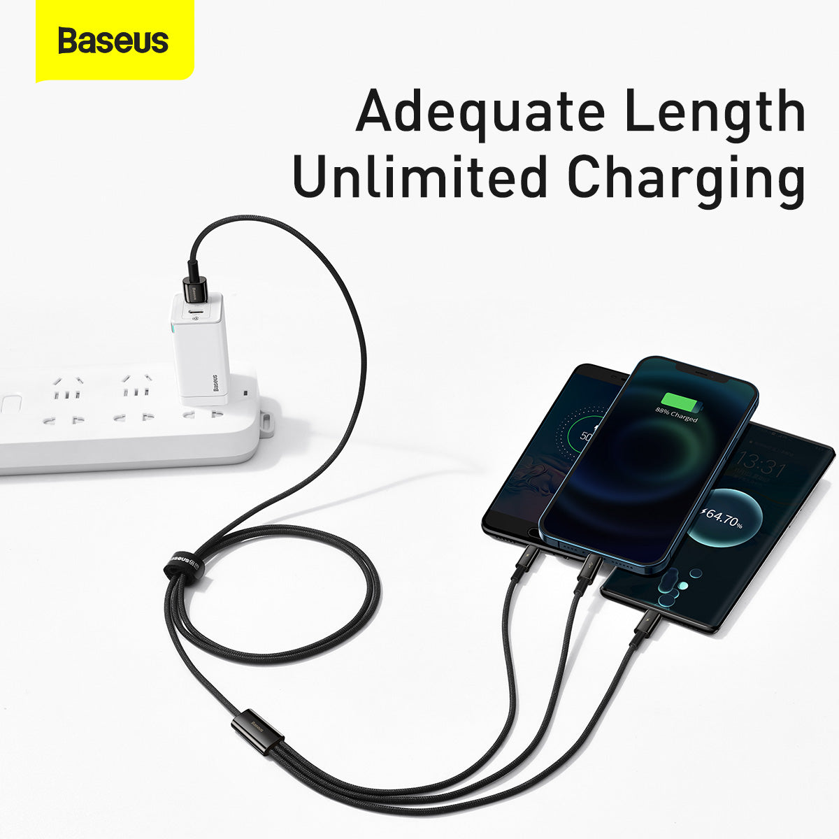 Baseus Tungsten Gold One-For-Three Fast Data Cable USB To M+L+C 3.5A 1.5M Black (CAMLTWJ-01)