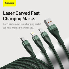 Baseus Flash Series One-for-Three Fast Charging Data Cable USB To M+L+C 1.2M (CA1T3-G1)