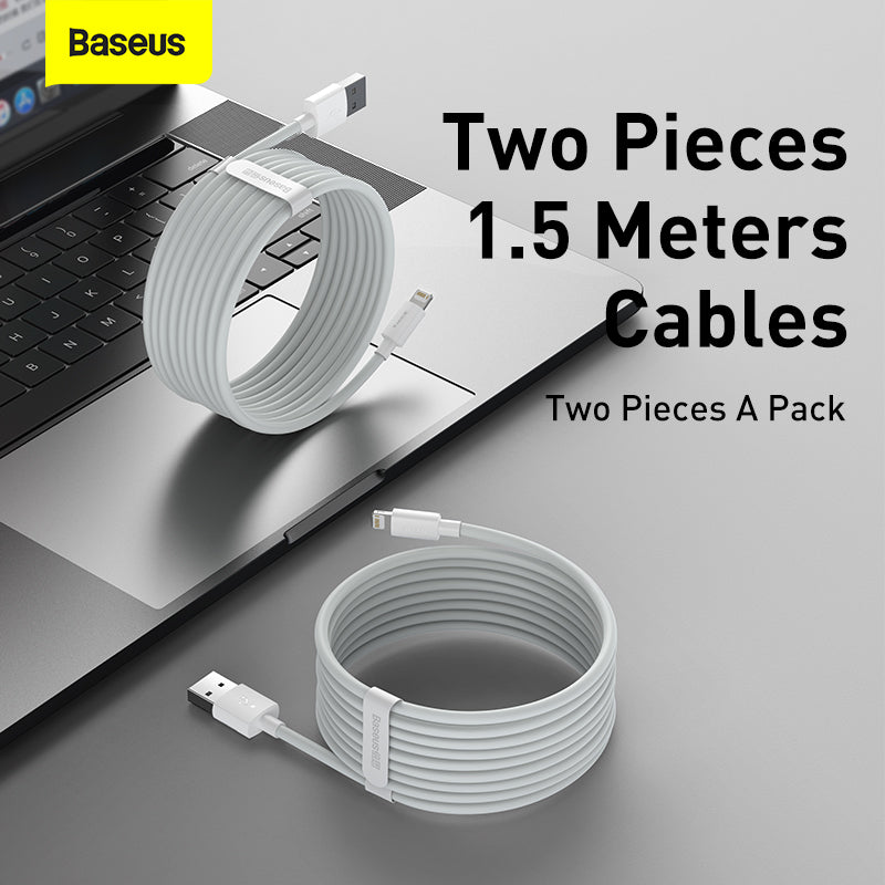 Baseus Simple Wisdom Data Cable Kit USB To Ip 2.4A (2Pcs/Set) 1.5M White (TZCALZJ-02)