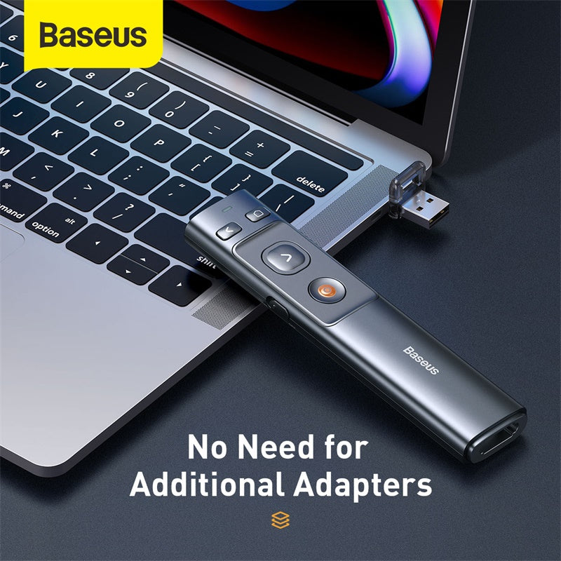 Baseus Orange Dot Wireless Presenter With USB/Type-C Receiver (Red Laser) Grey (ACFYB-B0G)