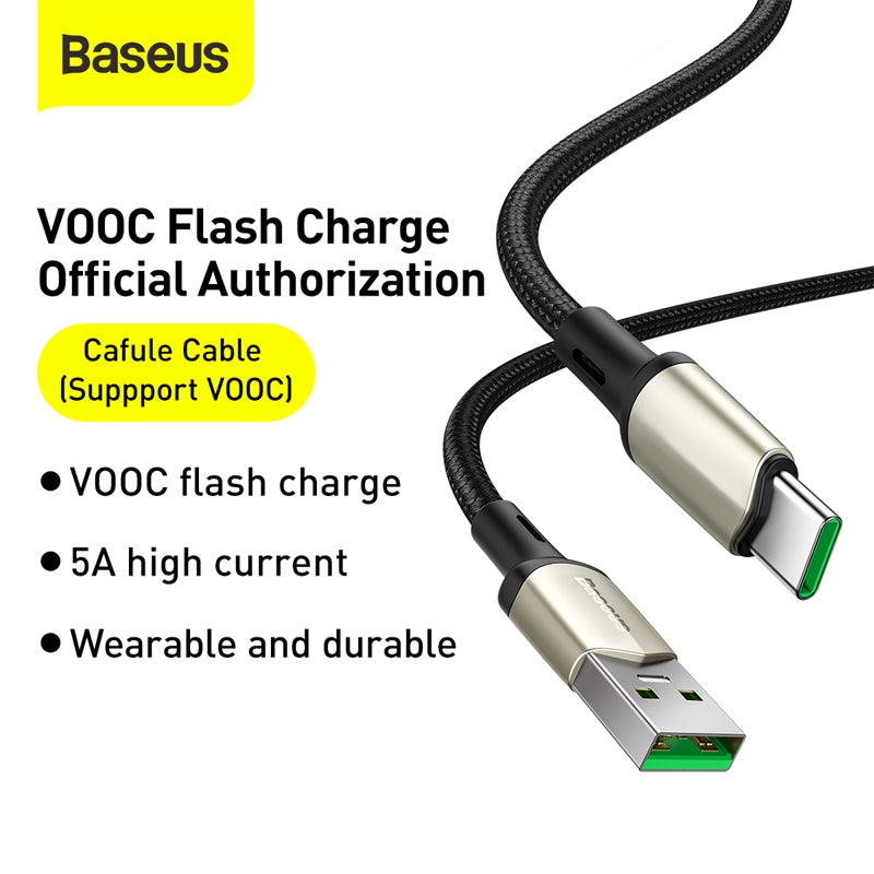 Baseus Cafule Vooc Certified USB Type C 5A Quick Charging Cable 5A 1M Black(CATKLF-VA01)