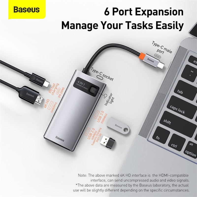 Baseus Metal Gleam 6 in 1 Multifunctional USB Type-C Hub Grey (CAHUB-CW0G)