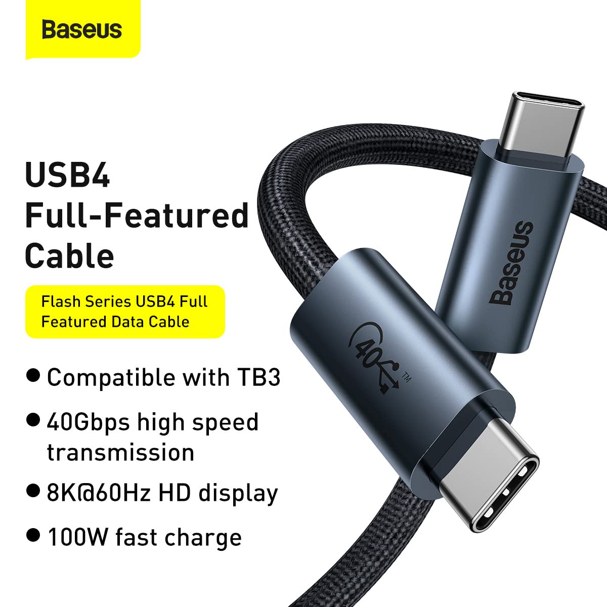 Baseus Flash Series USB4 C To C 100W 40Gbps 1M Tarnish (CASS010014)