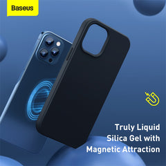 Baseus Liquid Silica Gel Magnetic Magsafe Case For iPhone 12 Models (Full Coverage Tempered Glass + Cleaning Kit) Combo Pack