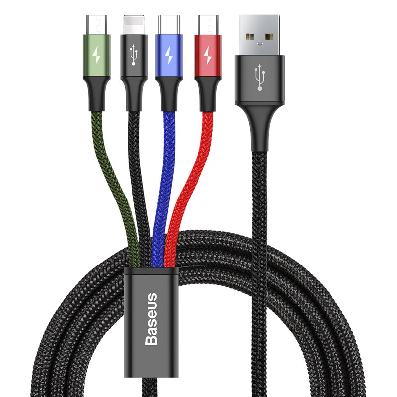 Baseus Fast 4-in-1 Data Cable, Ios Port + Type-C + Dual Micro USB Cable, 1.2M (CA1T4-B01)