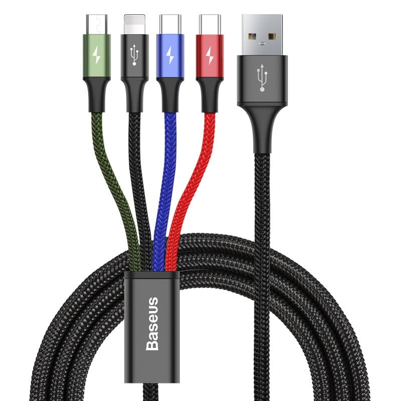 Baseus Fast 4-in-1 Data Cable, Ios Port + Dual Type-C + Micro USB Cable, 1.2M (CA1T4-B01)