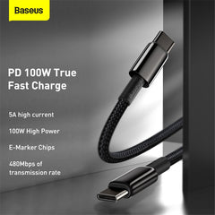 Baseus Tungsten Gold Fast Charging Data Cable Type-C To Type-C 100W 1M/2M Black (CATWJ-01)