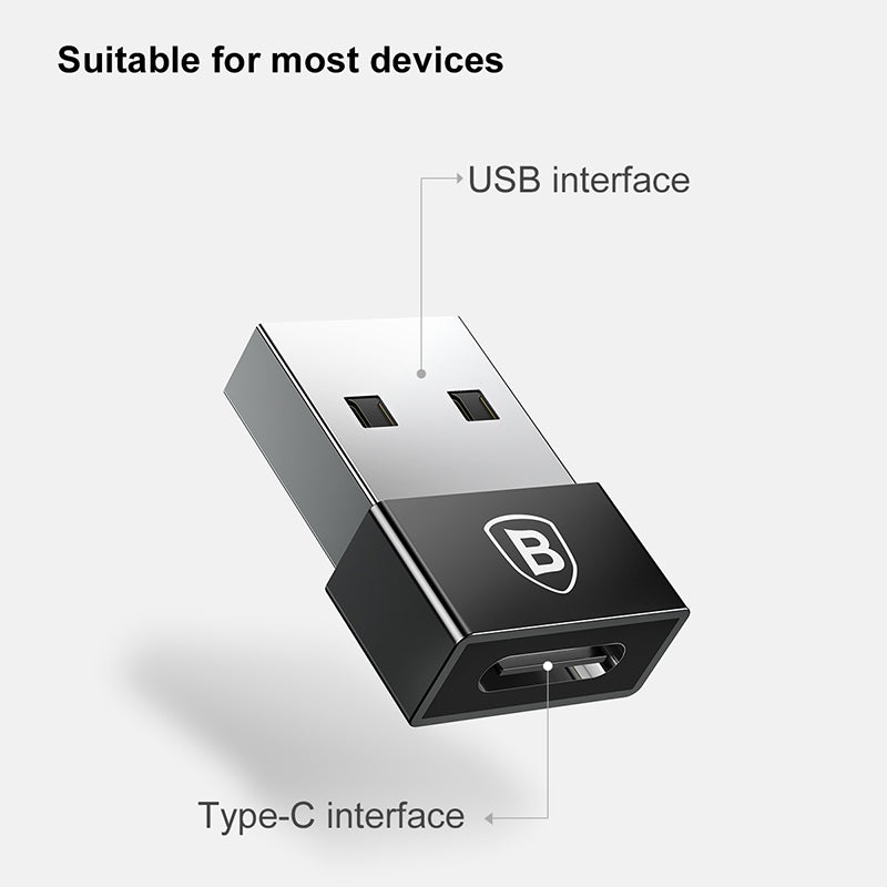Baseus Exquisite USB Male To Type-C Female Adapter Converter Black (CATJQ-A01)