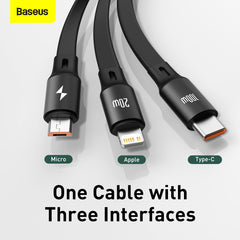 Baseus Bright Mirror 2 Series Retractable 3-in-1 Fast Charging  Data Cable Type-C to M+L+C 100W 1.1m Black-CAMJ010201