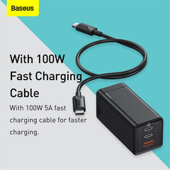 Baseus Gan2 Pro Dual Type-C + USB Quick Charger 65W [US Plug] + Type-C To Type-C (CCGAN-D01)