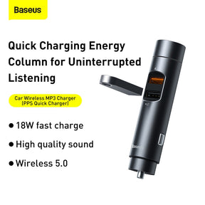 Baseus Energy Column Car Wireless MP3 Charger (PPS Quick Charger) Dark Grey (CCNLZ-C0G)