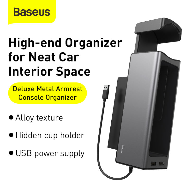 Baseus Deluxe Metal Armrest Console Organizer (Dual USB Power Supply) (CRCWH-A01)