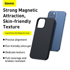 Baseus Liquid Silica Gel Magnetic Magsafe Case For iPhone 12 Models (Full Coverage Tempered Glass + Cleaning Kit) Combo Pack