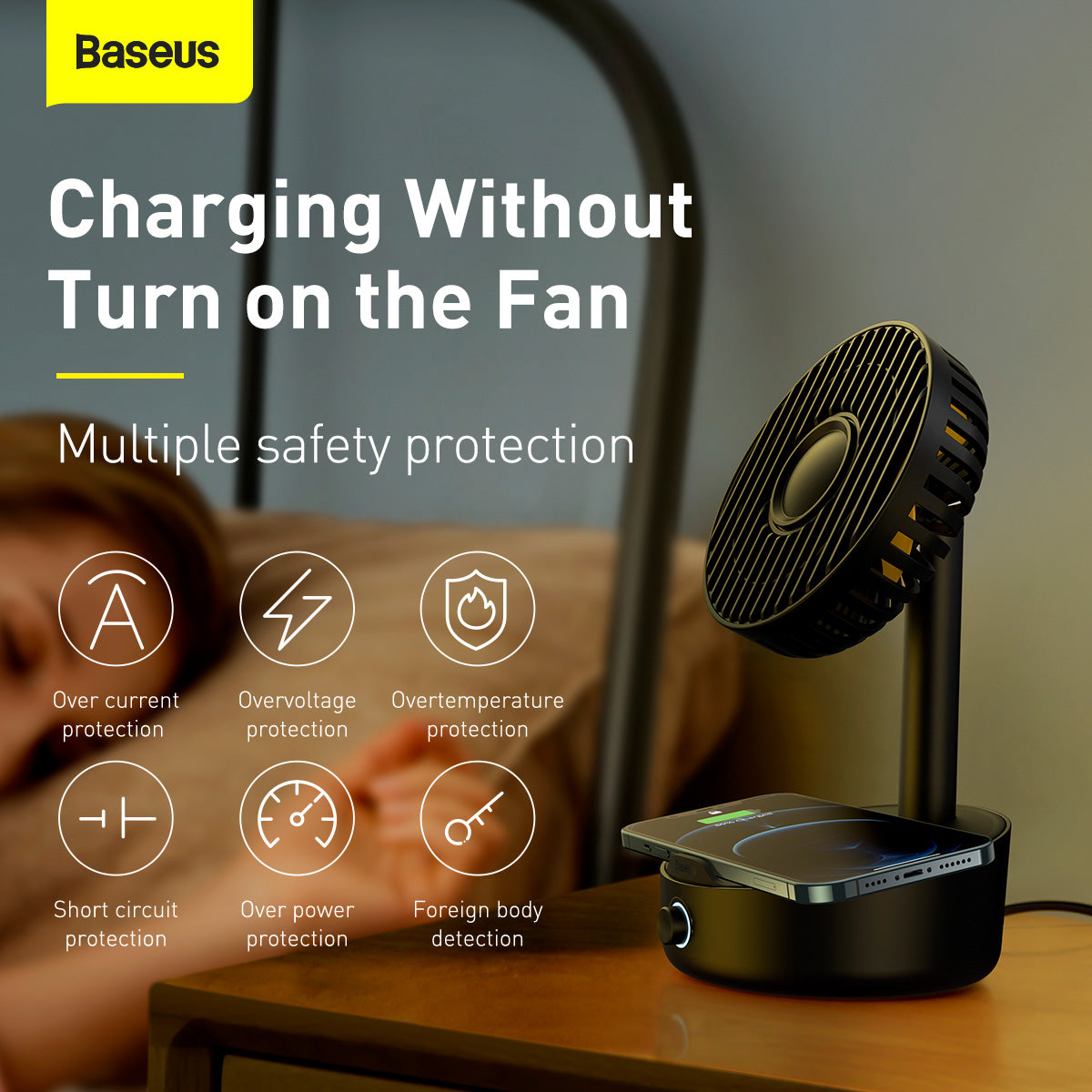 Baseus Hermit 2 in 1 Desktop Wireless Charger with Oscillating Fan Black (WXYZ-B01)