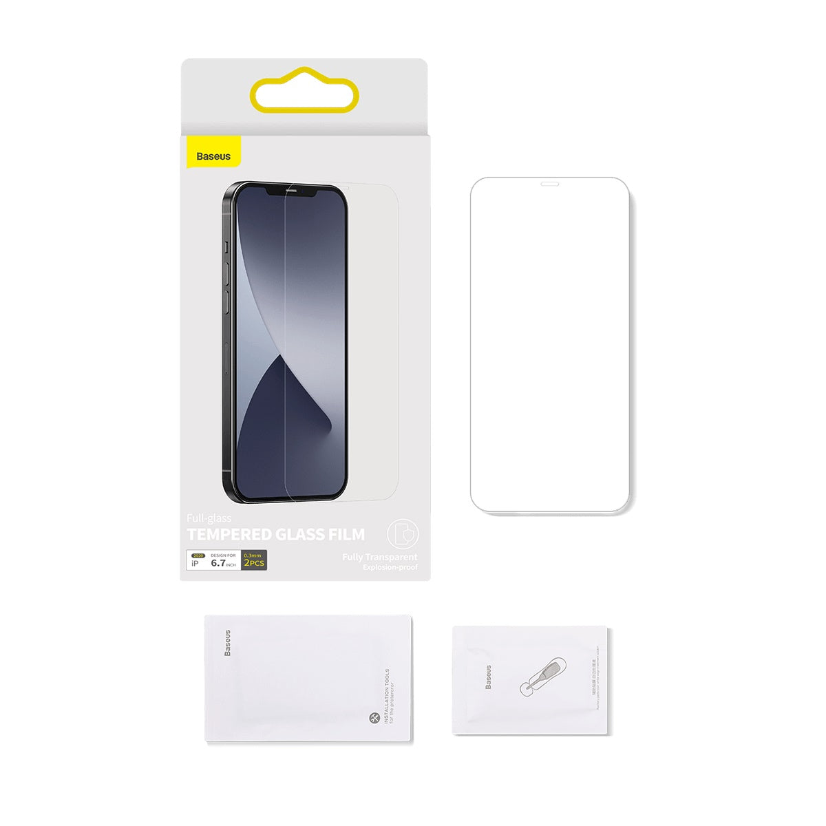 Baseus 0.3mm Full-Glass Tempered Glass Film for iPhone 12 2020(2Pcs/Pack) White (SGAPIPH61-LS02)