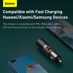 Baseus 120W Car Charger U + C + Cigarette Lighter Socket Grey (CCBT-C0G)