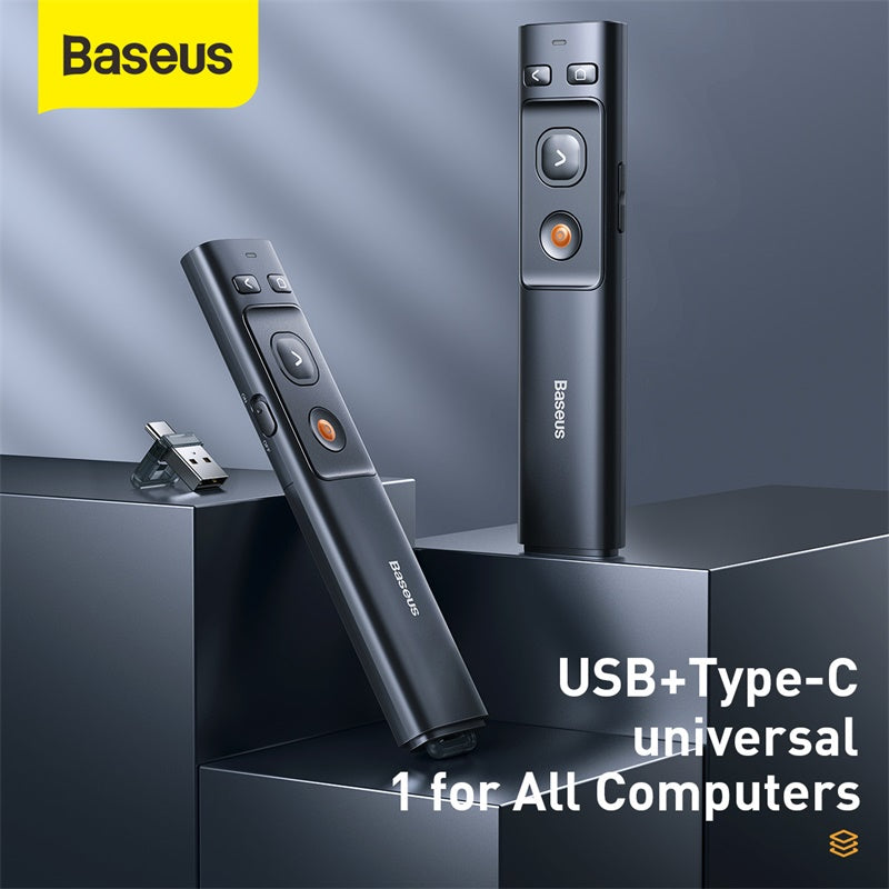 Baseus Orange Dot 无线演示器带 USB/Type-C 接收器(红色激光)灰色(ACFYB-B0G)