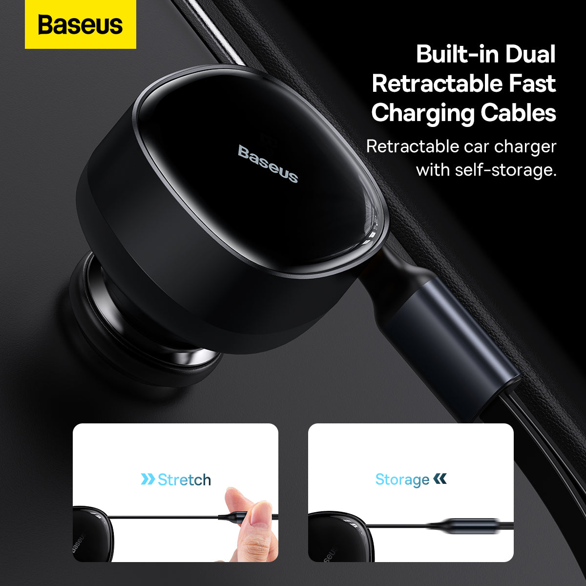 Baseus Car Charger Enjoyment Retractable dual Output Type-c & Lightning 30W Black CGTX000001