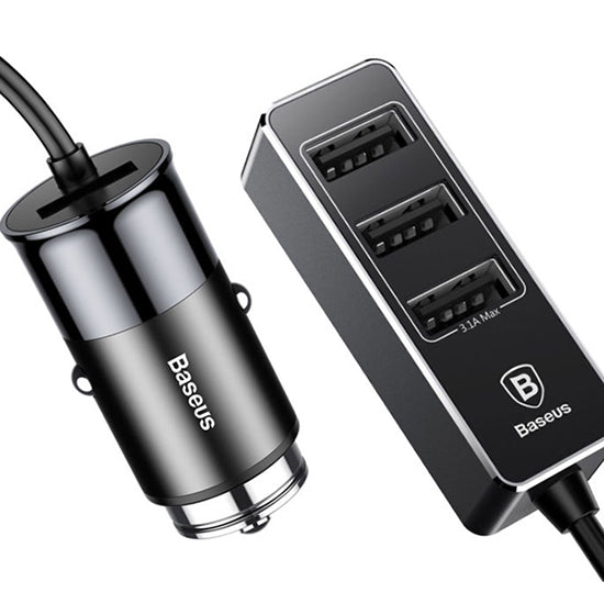 Baseus Enjoy Together with 1.5m Extension Cable 4X USB 5.5A Output Patulous Car, Cellular Phone Charger Dark Gray CCTON-0G