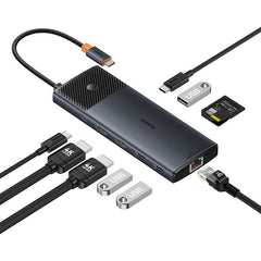 Baseus Docking Station Dual Monitor,10Gbps 10 in 1 Docking Station with 2 HDMI Single 4K@120Hz, Dual 4K@ 60Hz,10Gbps USB C and USB A, Gigabit Ethernet, 2 USB-A, PD 100W  B00061800813-01