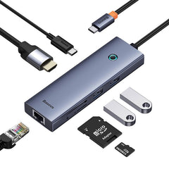 Baseus UltraJoy Series 7-Port HUB Docking Station Space Grey（Type-C to HDMI4K@60Hz*1+USB3.0*2+PD*1+RJ45*1+SD/TF3.0*1）