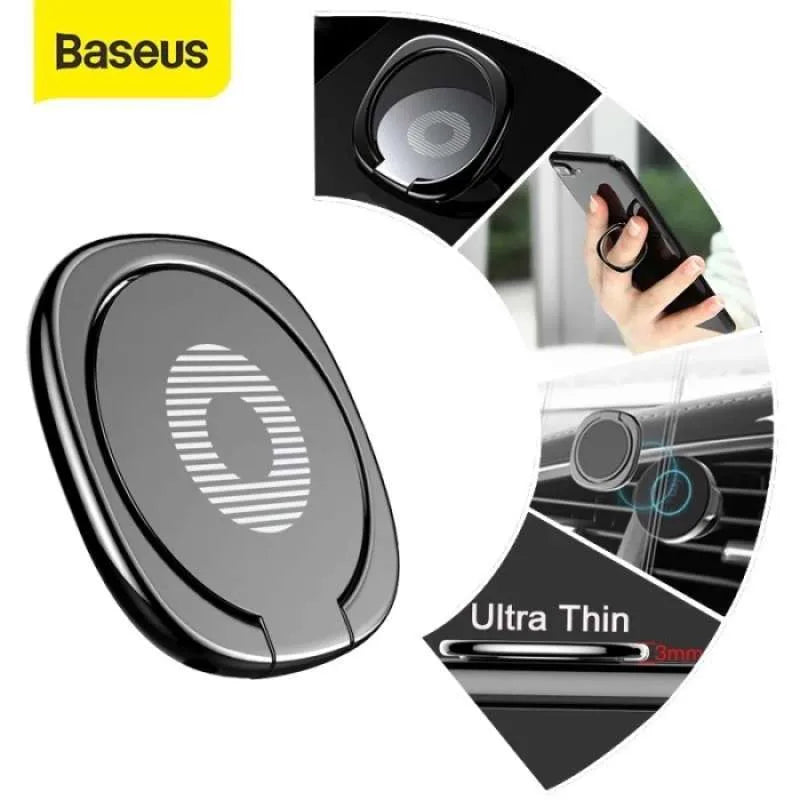 Baseus® Original Finger Ring Cum Stand for All Mobile Phones and Tablets (Black) SUMQ-01