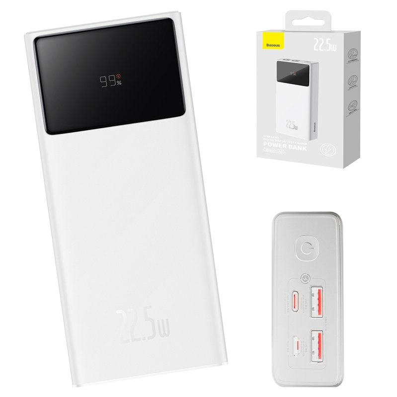 Power Bank Baseus Star-Lord Digital, (30000 mAh, 22.5 W, white, Fast Charge) #PPXJ060102