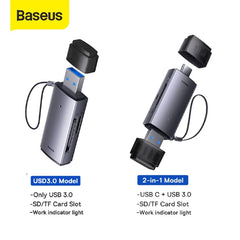 Baseus Lite Series USB-A + Type-C to TF Memory Card Reader Portable 2TB Large Capacity Card Reader Compatible with Phones Tablets Laptops WKQX060113