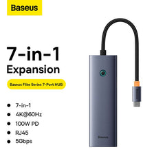 Baseus UltraJoy Series 7-Port HUB Docking Station Space Grey（Type-C to HDMI4K@60Hz*1+USB3.0*2+PD*1+RJ45*1+SD/TF3.0*1）