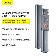 Baseus Orange Dot laser pointer remote control for PC presentation with built-in battery gray (WKCD000013)